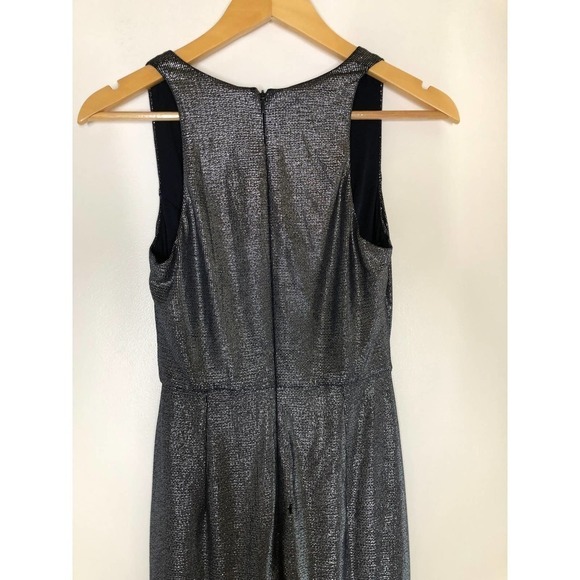 Aidan Mattox Draped Dress V Neck Sleeveless  Metallic 2 - Picture 8 of 14
